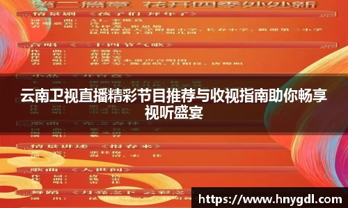 云南卫视直播精彩节目推荐与收视指南助你畅享视听盛宴